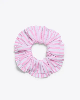 Ruffle Scrunchie in Pink Stripe