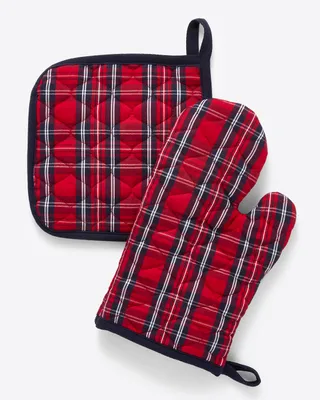 Oven Mitt & Pot Holder Set in Angie Plaid