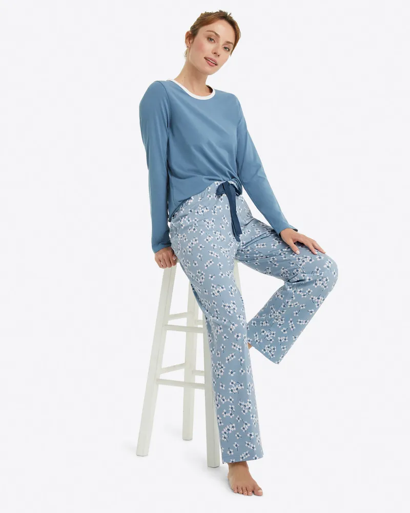 Knit Pajama Set Floral Chambray