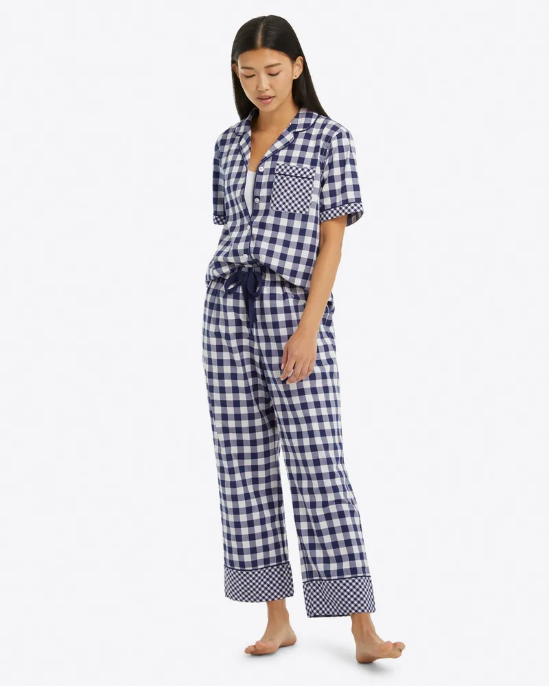 Cropped Pajama Pant Navy Gingham