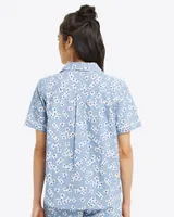 Button Down Pajama Shirt Floral Chambray