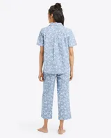 Cropped Pajama Pants Floral Chambray
