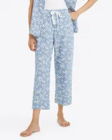 Cropped Pajama Pants Floral Chambray