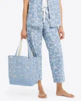 Cropped Pajama Pants Floral Chambray