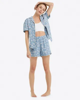 Pajama Shorts Floral Chambray