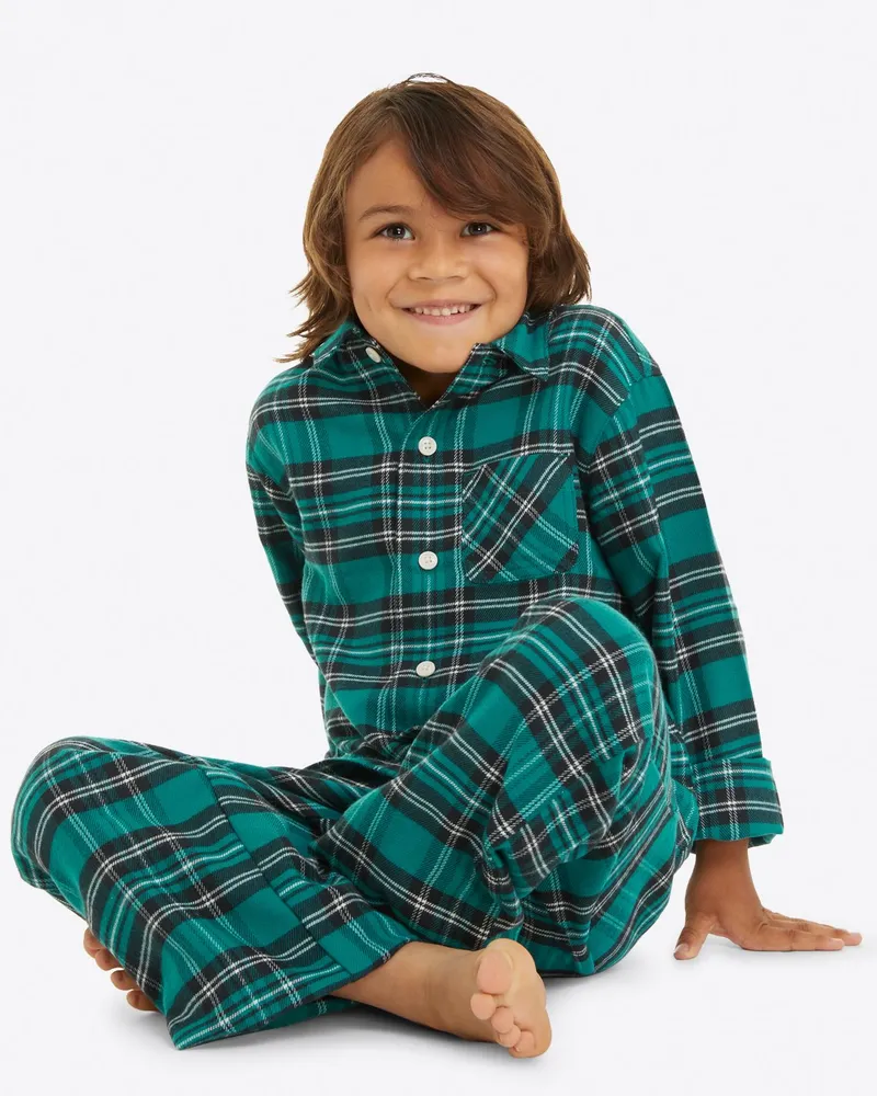 Men's Flannel Pajama Set in Green Gingham