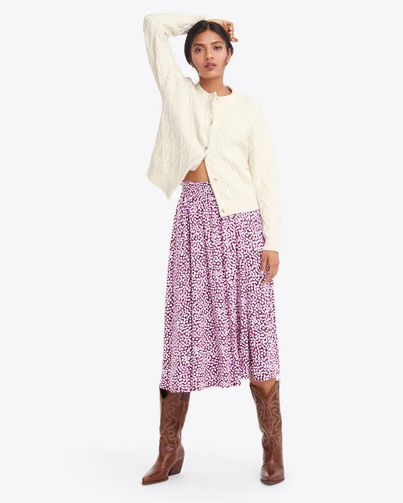 Side Slit Skirt Pink Square Dot