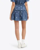Pull on Skirt Embroidered Chambray