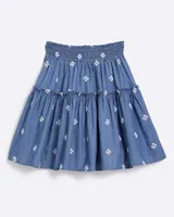Pull on Skirt Embroidered Chambray