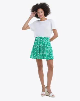 Pull On Mini Skirt Embroidered Floral