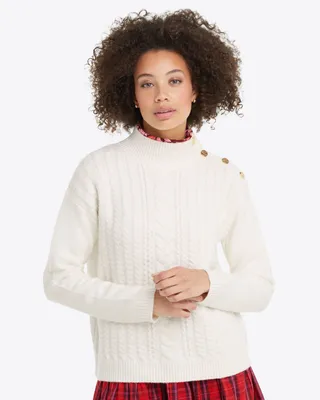 Cableknit Turtleneck Sweater Magnolia White