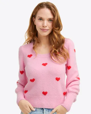 Puff Sleeve Sweater Pink Hearts