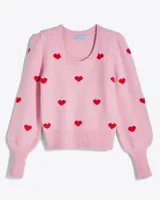 Puff Sleeve Sweater Pink Hearts