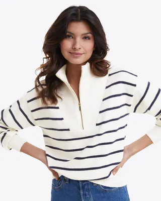 Striped Zip Up Sweater Mariner Stripe