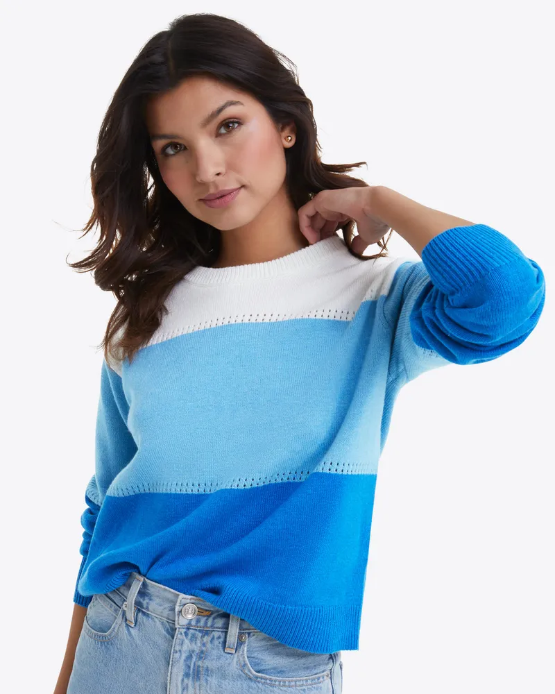 Draper James Crewneck Sweater Blue Colorblock