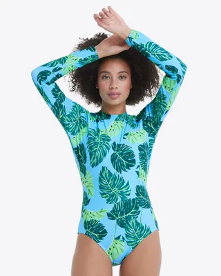 Rashguard One Piece Swimsuit Monstera Floral