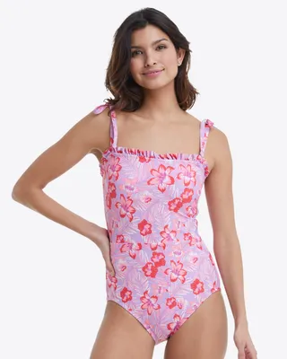 Ruffled One Piece Swimsuit Floral Scallop