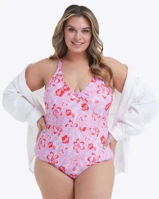 One Piece Swimsuit Floral Scallop