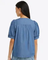 V-Neck Top Chambray