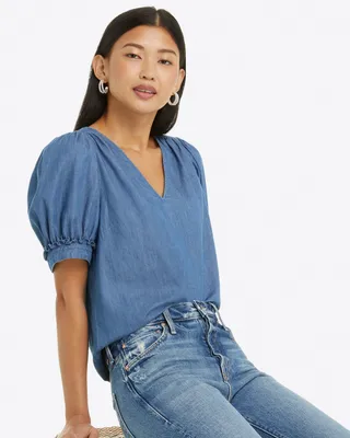 V-Neck Top Chambray