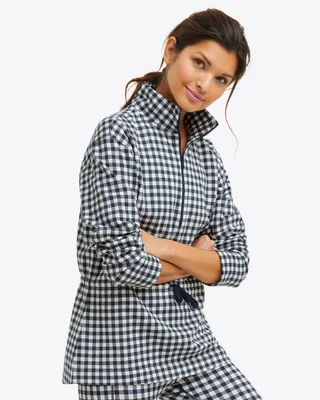 Cinch Waist Quarter-Zip Navy Gingham