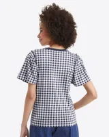 Short Sleeve Easy Knit Top Gingham