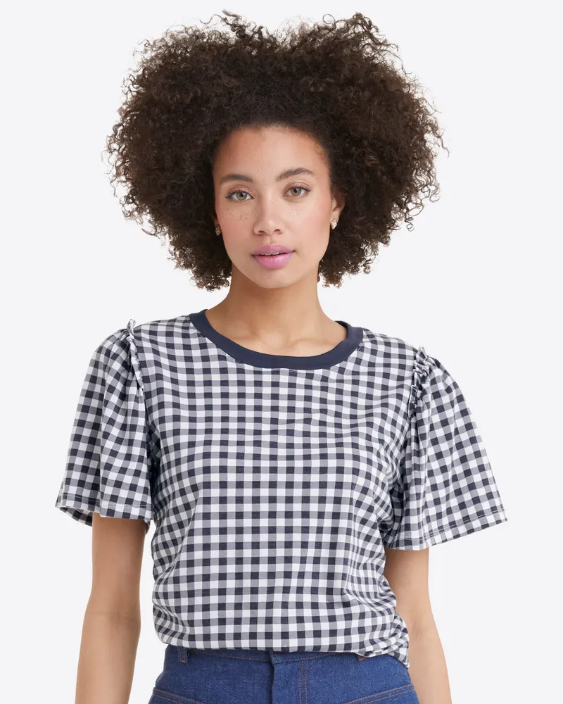 Short Sleeve Easy Knit Top Gingham