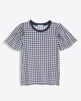 Short Sleeve Easy Knit Top Gingham