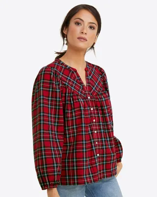 Button-Front Top Angie Plaid