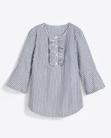 Ruffle Placket Tunic Shirting Stripe