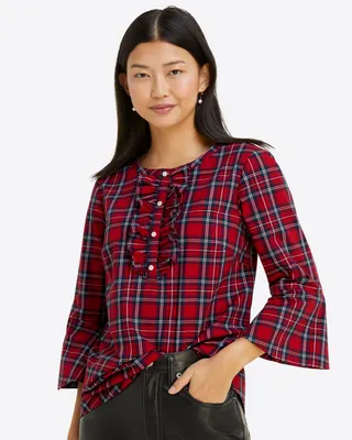 Ruffle Placket Tunic Angie Plaid