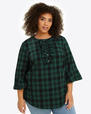 Ruffle Placket Tunic Blackwatch Plaid