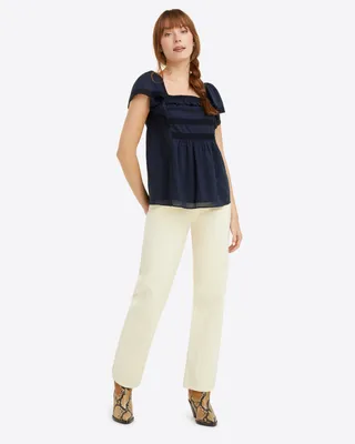 Maren Top Navy Embroidered Stripe