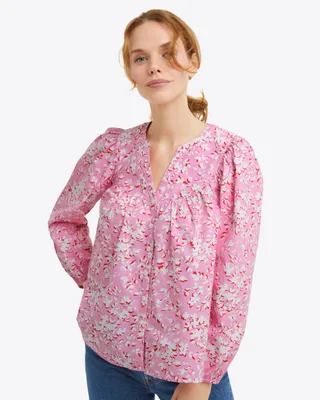 Button Down Top Pink Shadow Floral