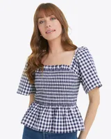 Deana Smocked Top Navy Gingham