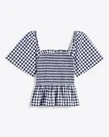 Deana Smocked Top Navy Gingham