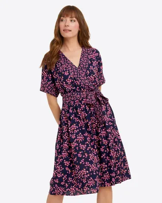 Miranda Wrap Dress Navy Cherry Blossom