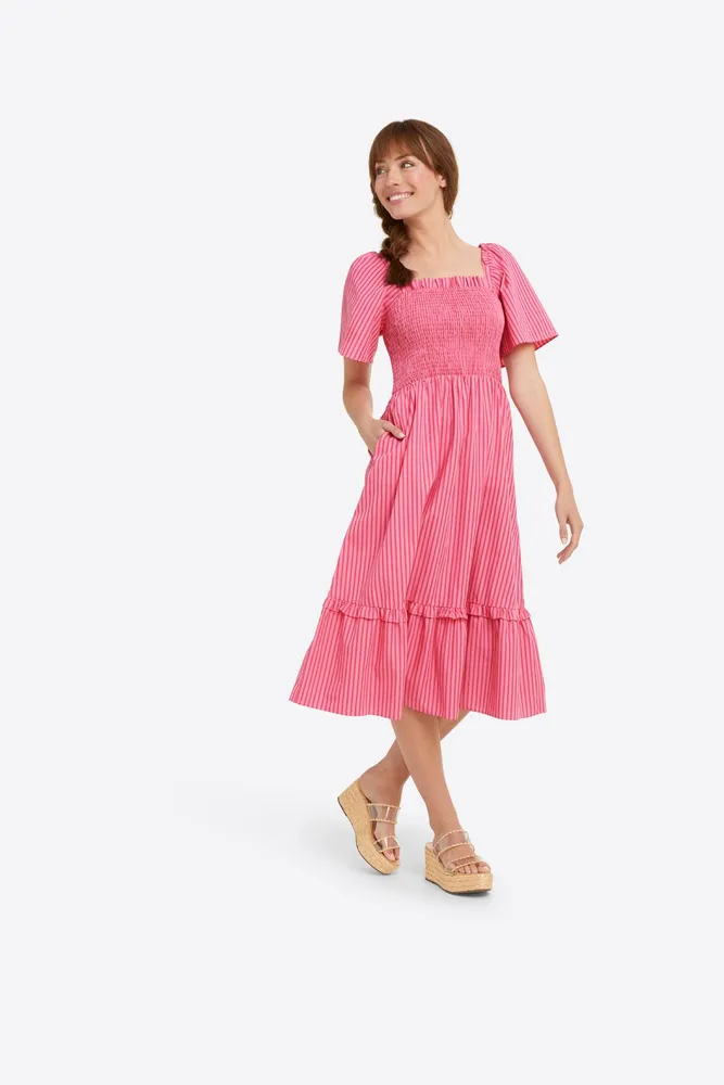 Deana Smocked Dress Pink Stripe