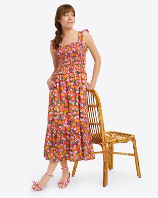 Kimberly Smocked Midi Dress Orange Blossom