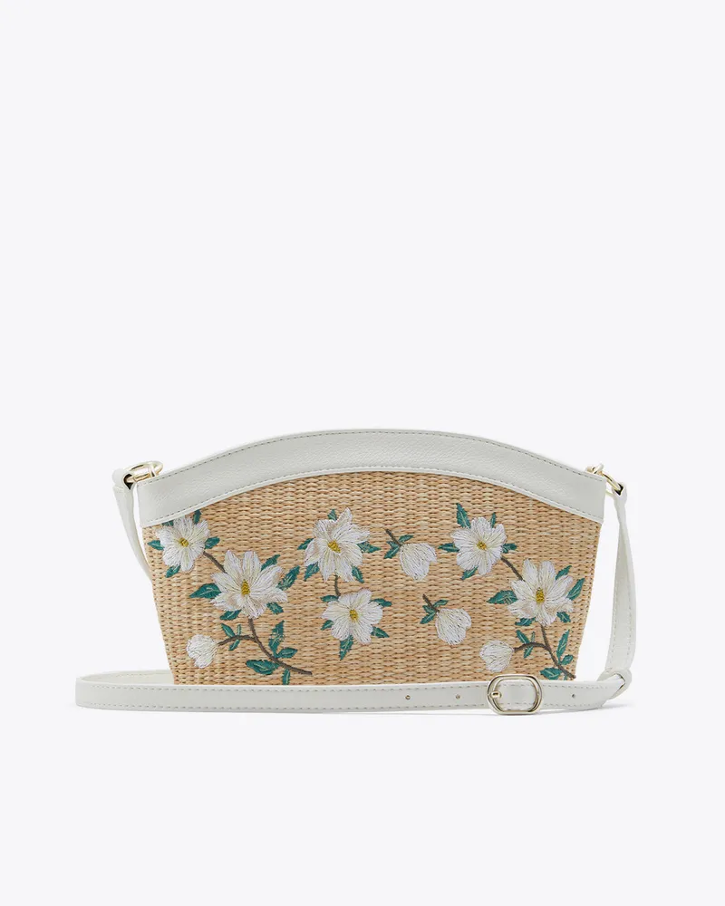 Emma Embroidered Straw Shoulder Bag