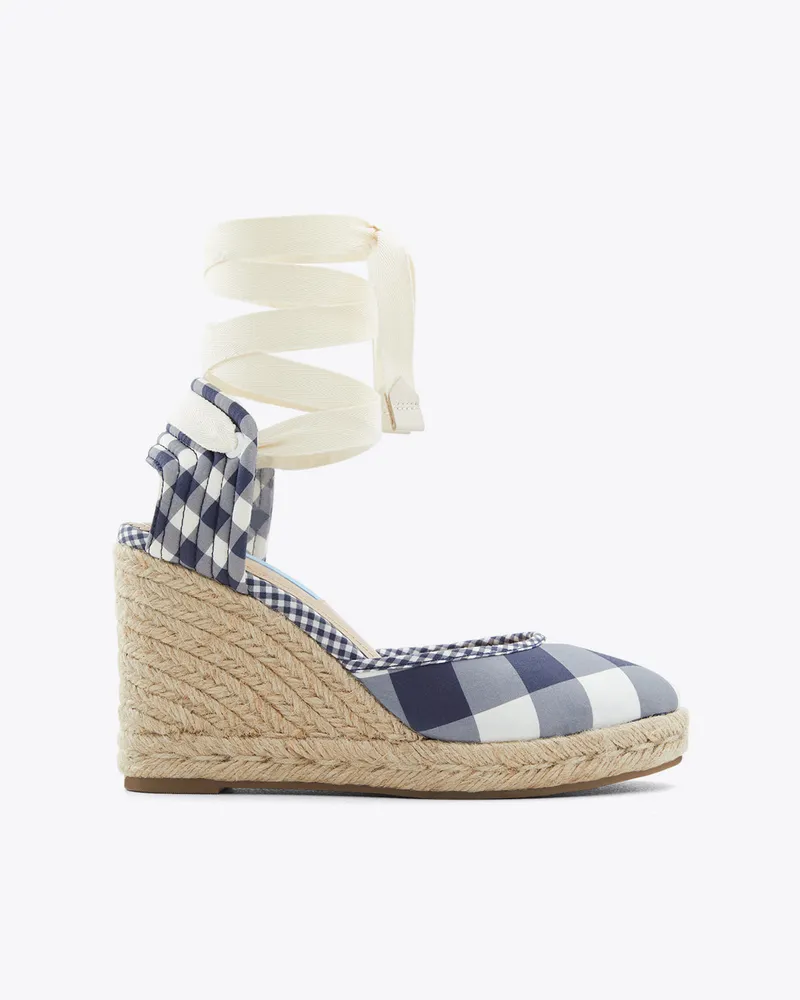 Olivia Espadrille Wedges Navy Gingham