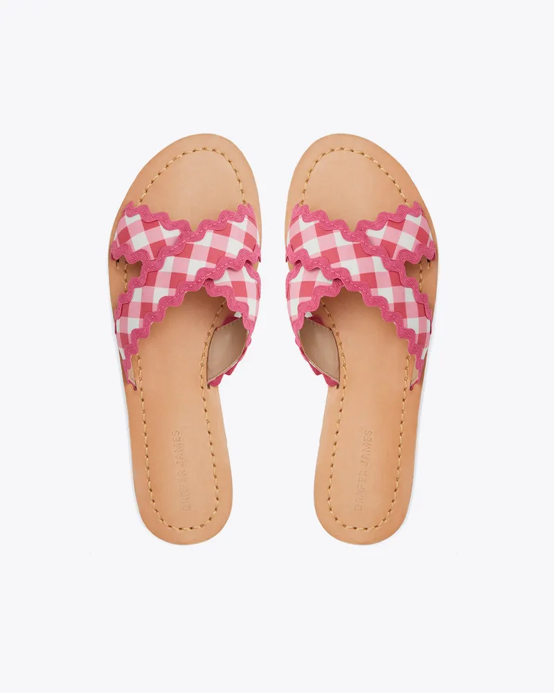 Piper Flat Sandals Raspberry Gingham