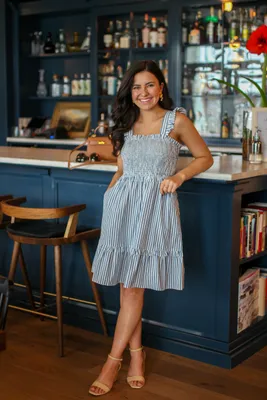 Shania Smocked Dress Blue Shirting Stripe