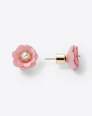 Layered Acetate Floral Studs in Light Pink