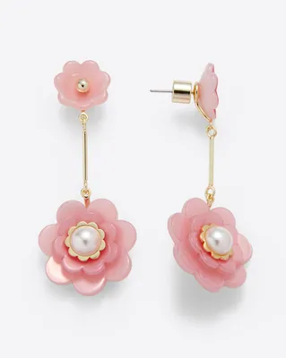 Flower Linear Drop Earrings in Light Pink