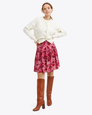 Pull on Skirt Raspberry Clematis Floral