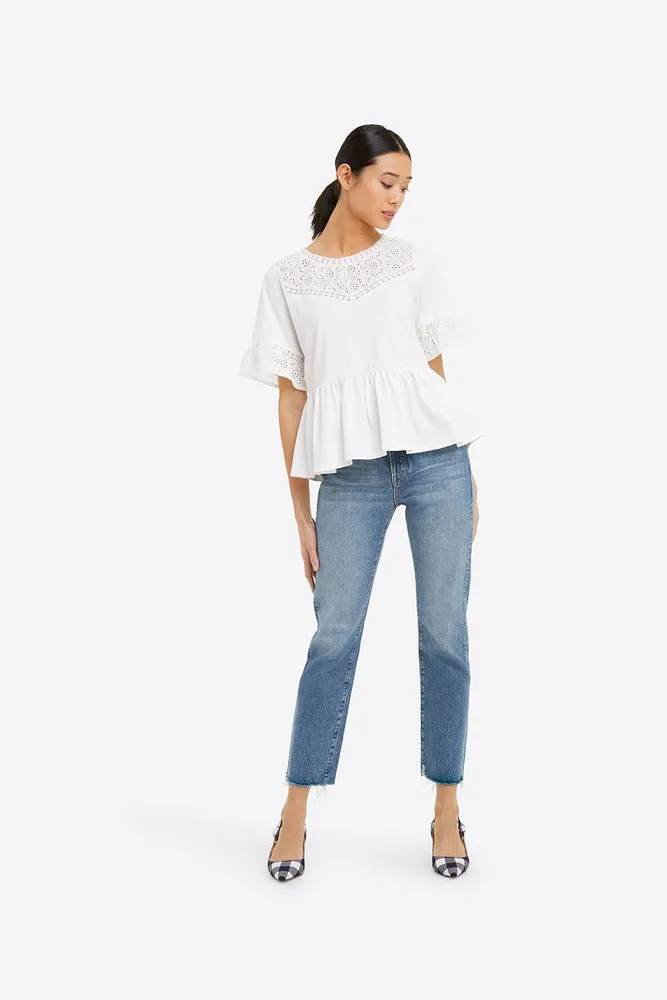 Draper James Knit Eyelet Flutter Sleeve Top Magnolia White