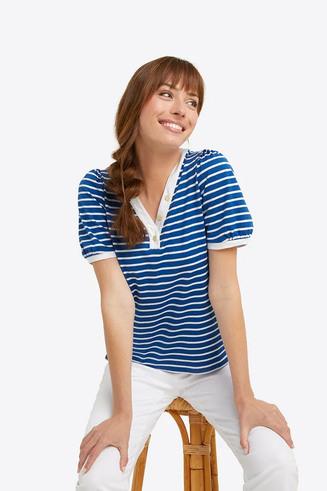 Puff Sleeve T-Shirt Nautical Stripe