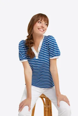 Puff Sleeve T-Shirt Nautical Stripe