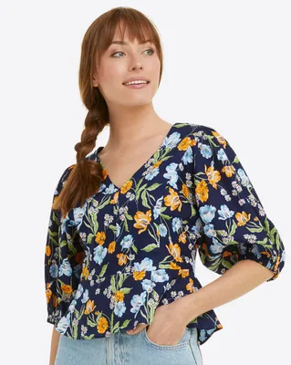 Puff Sleeve Top Spring Blooms